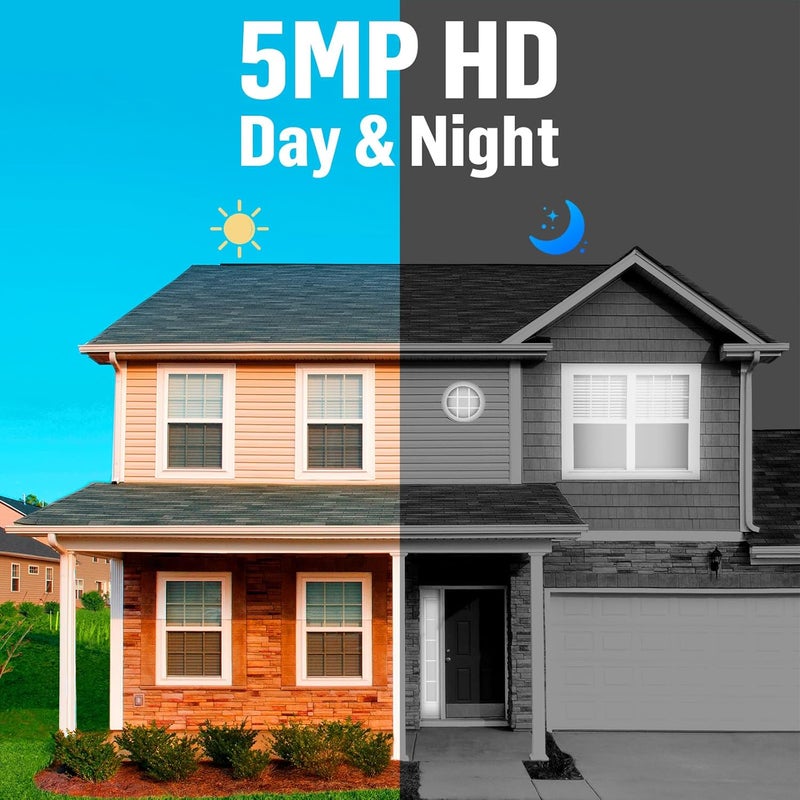 Fuers مجموعة DVR للمراقبة 8CH H.265+، نظام كاميرات الأمان مع 2 × 2592TVL 5MP كاميرات رصاصية سلكية IP66 للاستخدام الداخلي والخارجي، مع قرص صلب سعة 500G، تنبيه عبر البريد الإلكتروني - Image 5
